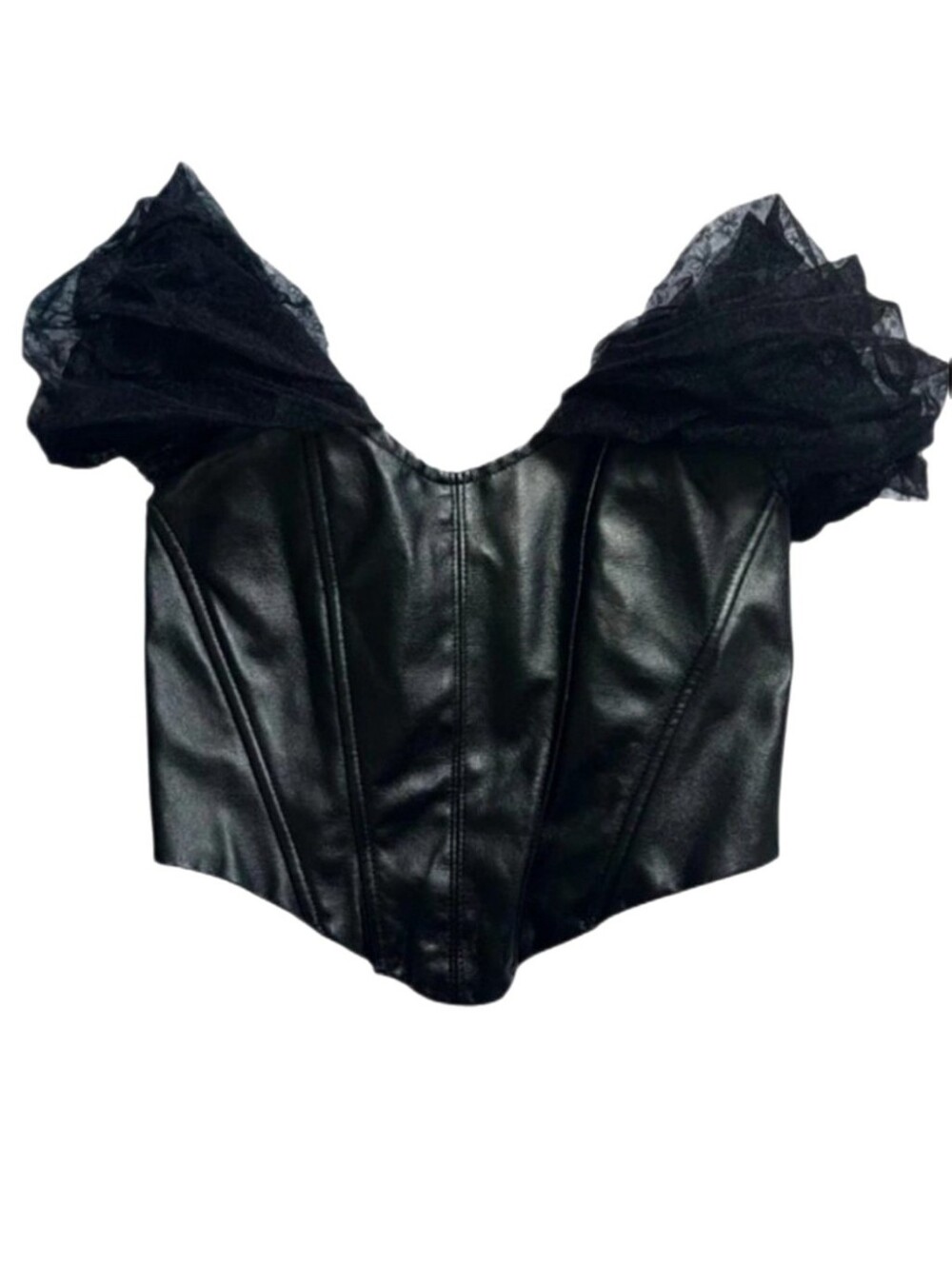 Sheer off the Shoulder Black Leather Top